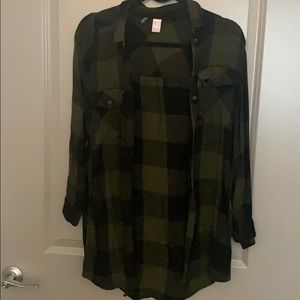 Checkered button down flannel tunic